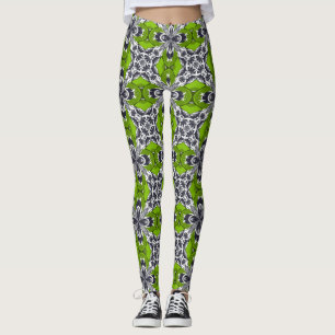 Leggings Motif de carrelage répétitif gris lime et blanc