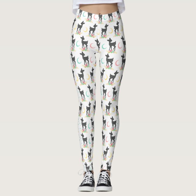 Leggings Motif de cerfs, Cerf de bébé, Boho, Fleurs, Lune (Devant)