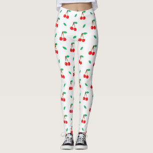 Leggings Motif de cerises sucrées sur blanc