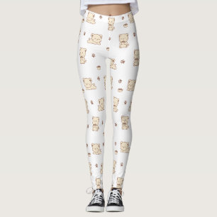 Leggings Motif de chat beige mignon (2)
