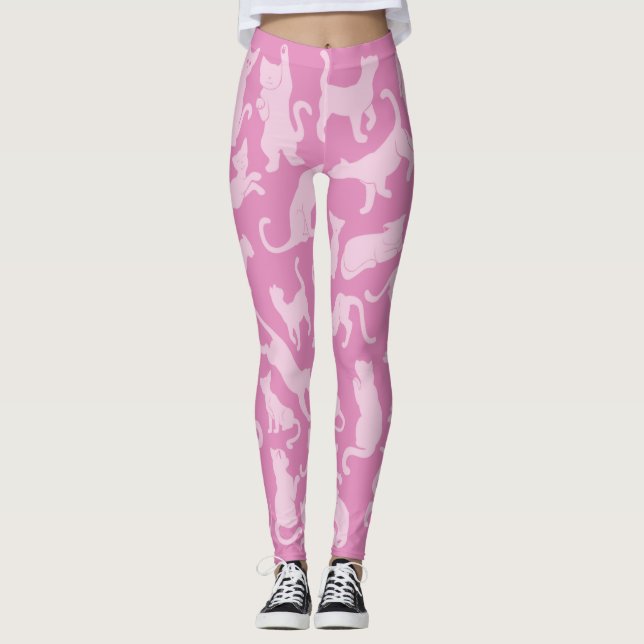 Leggings Motif de chat rose (Devant)
