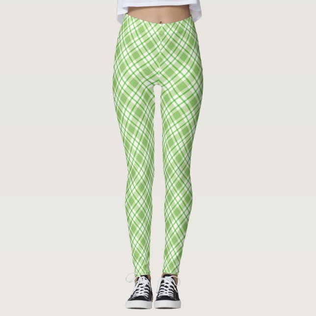 Leggings Motif de chèque en diagonale vert clair (Devant)