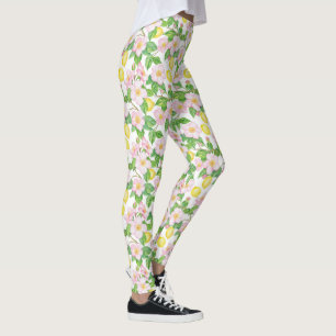 Leggings Motif de citrons floraux roses