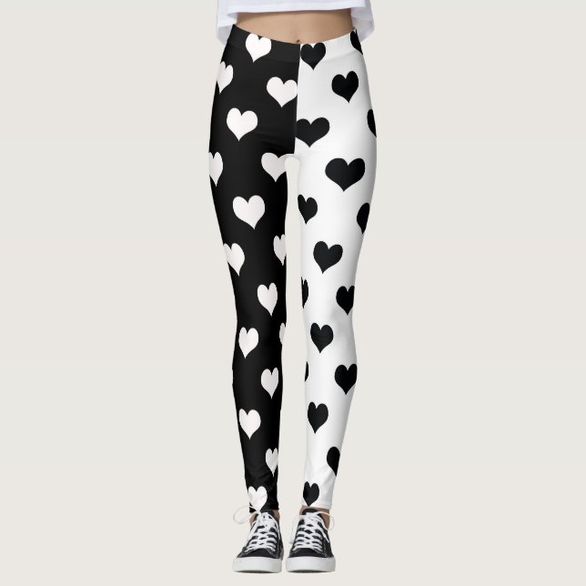 Leggings Motif de coeur Black White Love (Devant)