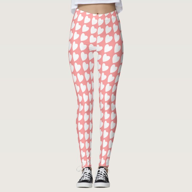 Leggings Motif de coeur rose et blanc fille (Devant)