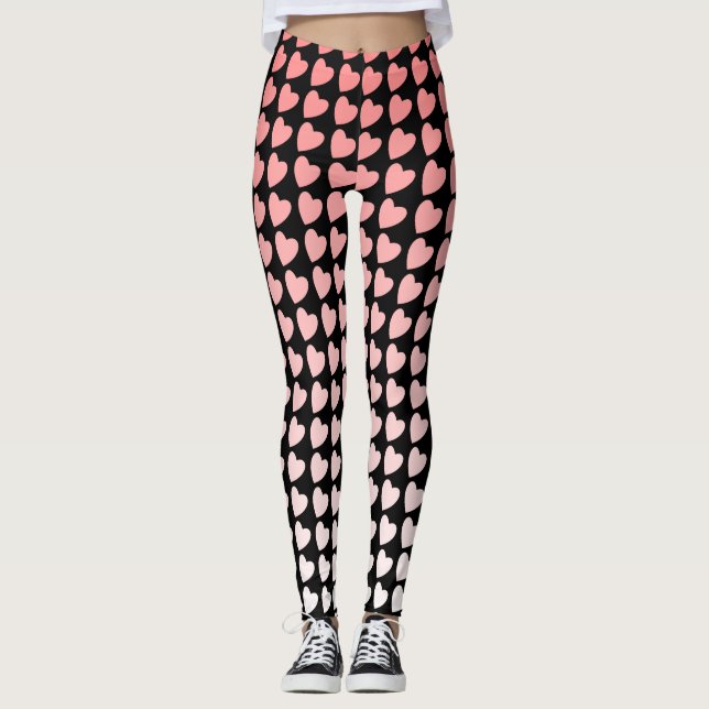 Leggings Motif de coeur rose et noir Fille rayée (Devant)