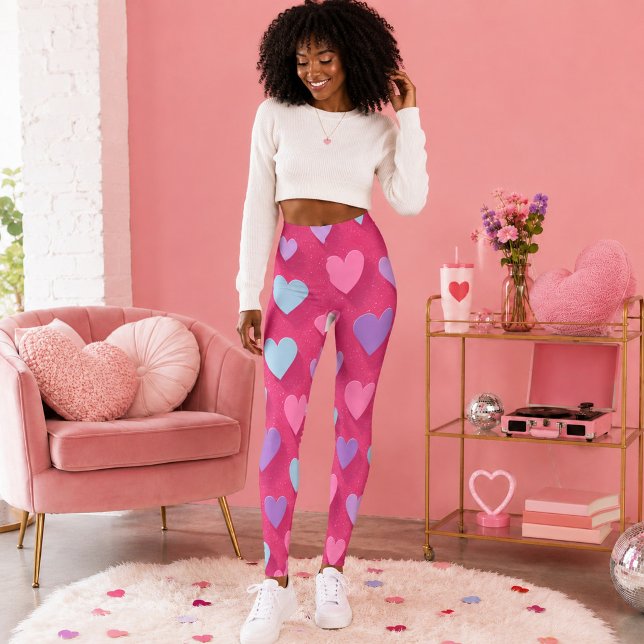 Leggings Motif de cœur rose néon (Créateur téléchargé)
