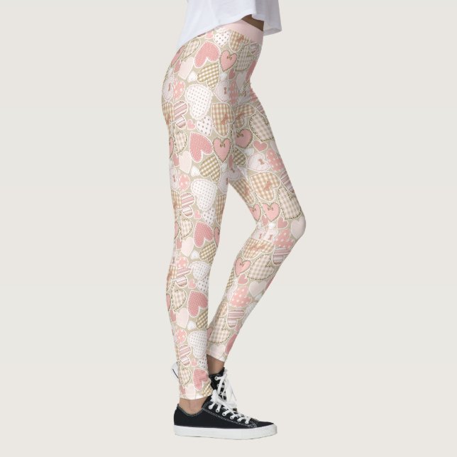 Leggings Motif de coeur rose Retro Patchwork (Droite)