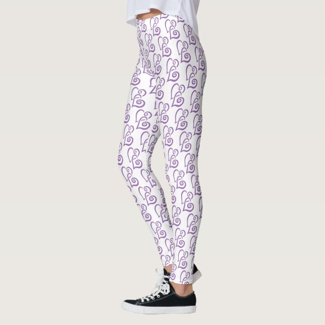 Leggings Motif de coeur violet lié sur blanc (Gauche)