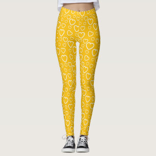 Leggings Motif de Coeurs d'Amour Jaune et Blanc
