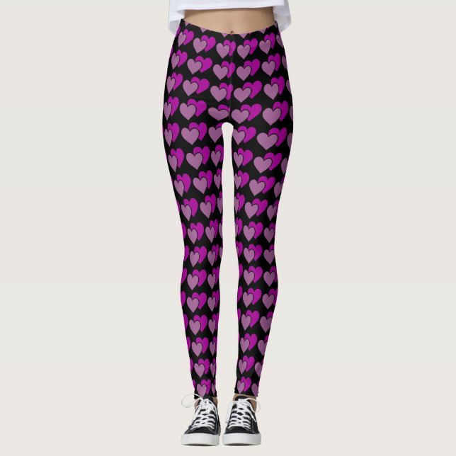 Leggings Motif de Coeurs mignon, rose et violet (Devant)