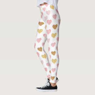 Leggings Motif De Coeurs Rose Et Or