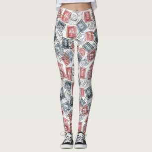 Leggings Motif de collage de timbres-poste vintage (1)