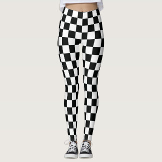 Leggings Motif de contrôle blanc noir À damiers drapeau de