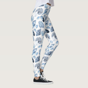 Leggings Motif de coquillages bleus sur blanc