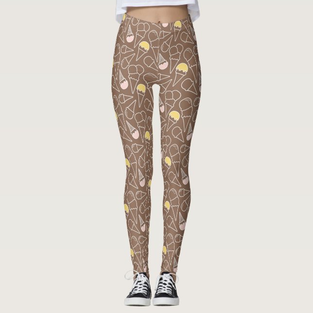 Leggings Motif de cornet de crème glacée sur le brun (Devant)