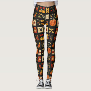 Leggings Motif de courtepointe d'art populaire d'automne