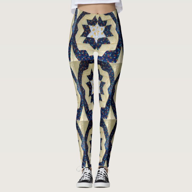 Leggings - Motif de courtepointe en étoile carrelé (Devant)