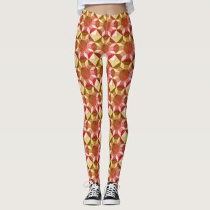 Leggings - Motif de courtepointe en rouge et jaune