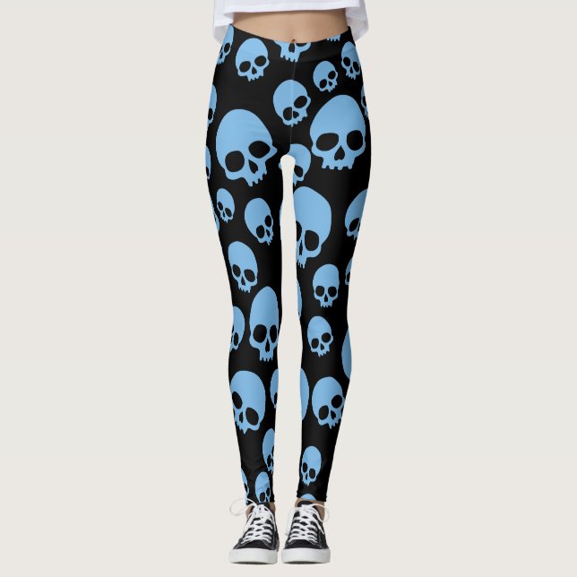 Leggings Motif de crâne aléatoire bleu noir (Devant)