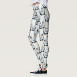 Leggings Motif de cygnes sur fond blanc 