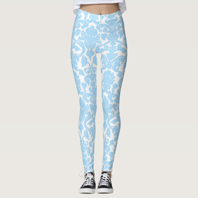 Leggings Motif de Damas orné bleu clair (Devant)
