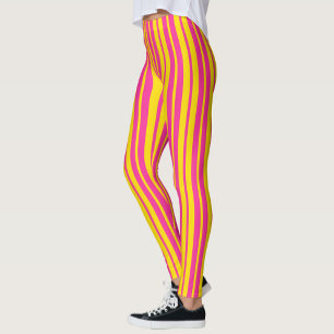Leggings Motif de design de rayures élégantes rose jaune