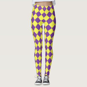 Leggings Motif de diamant jaune pourpre Checker