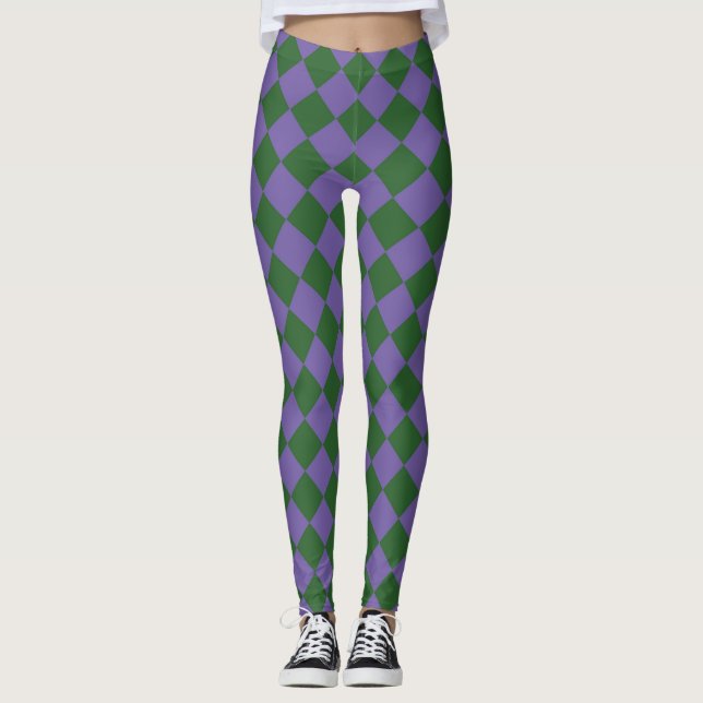 Leggings Motif de diamant Purple Green Checker (Devant)