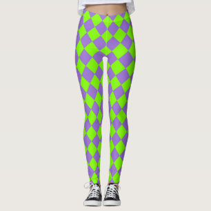 Leggings Motif de diamant Purple Green Checker