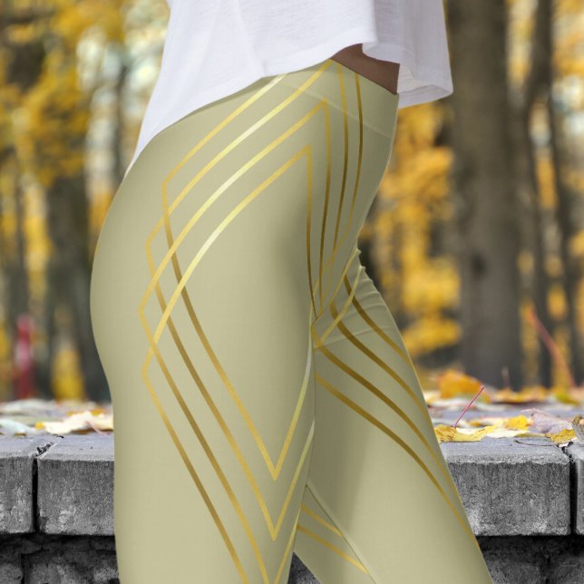 Leggings Motif de diamants de taille jaune chic (Chic Diamonds on Sage Patterned Leggings)