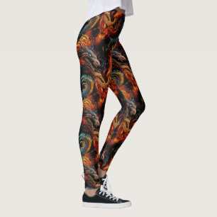 Leggings Motif de dragon de feu mythique
