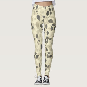 Leggings Motif de feuille verte rustique vintage avec base