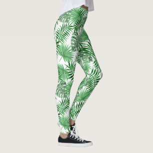 Leggings Motif de feuilles de palmier d'été vert de chaux