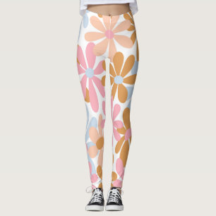 Leggings Motif de fleur de marguerite pastel rétro