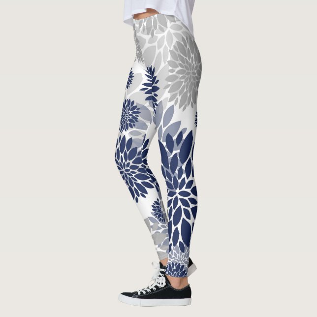 Leggings Motif de fleur gris de bleu marine (Gauche)