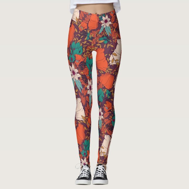 Leggings Motif de fleurs colorées (Devant)