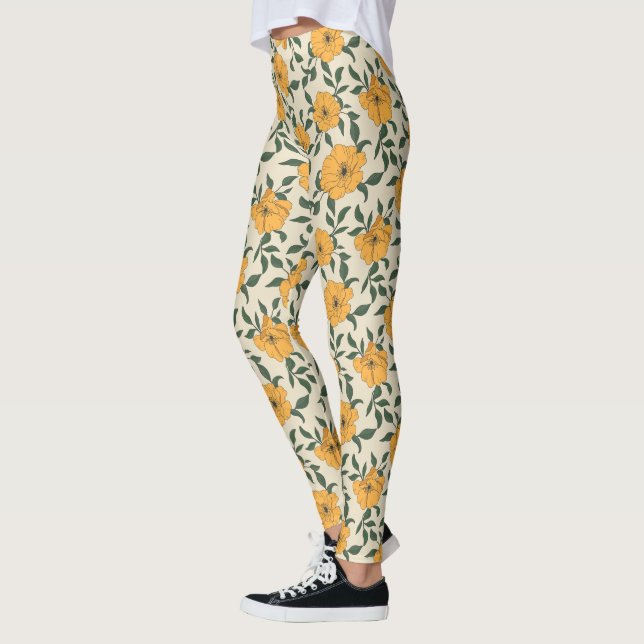 Leggings Motif de fleurs de crapaud orange (Gauche)