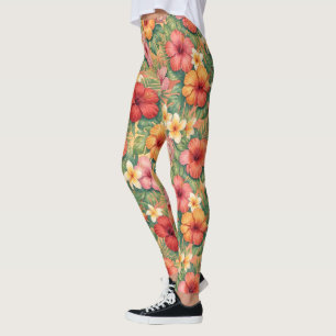 Leggings Motif de fleurs décoratives Hawaï aloha
