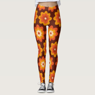 Leggings Motif de fleurs orange groovy rétro boho hippie de