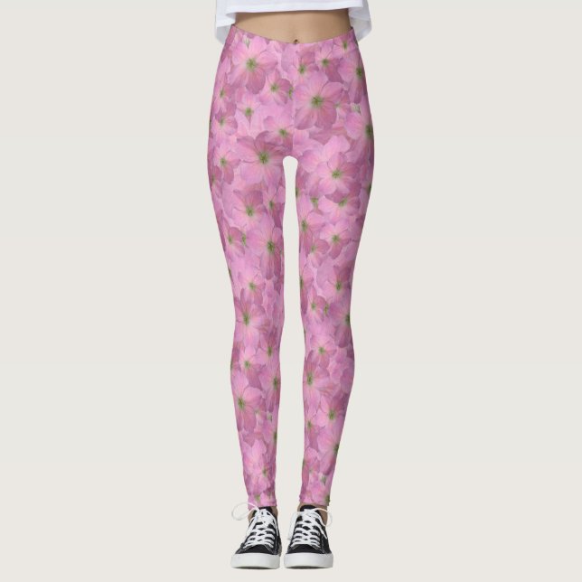 Leggings Motif de fleurs rose doux de jardin (Devant)