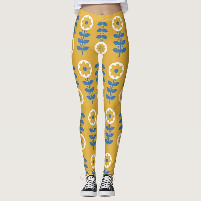 Leggings Motif de fleurs stylisées scandinave (Devant)