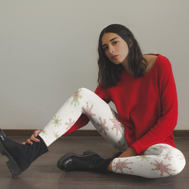 Leggings Motif de flocon rouge et vert (red and green snowflake pattern leggings
)