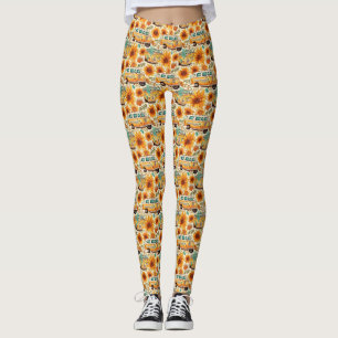 Leggings Motif de fourgonnette rétro tournesol – Bohème Hip