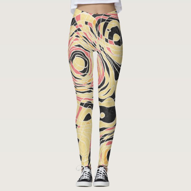 Leggings motif de géo de ligne Abstraite, dessin topographi (Devant)