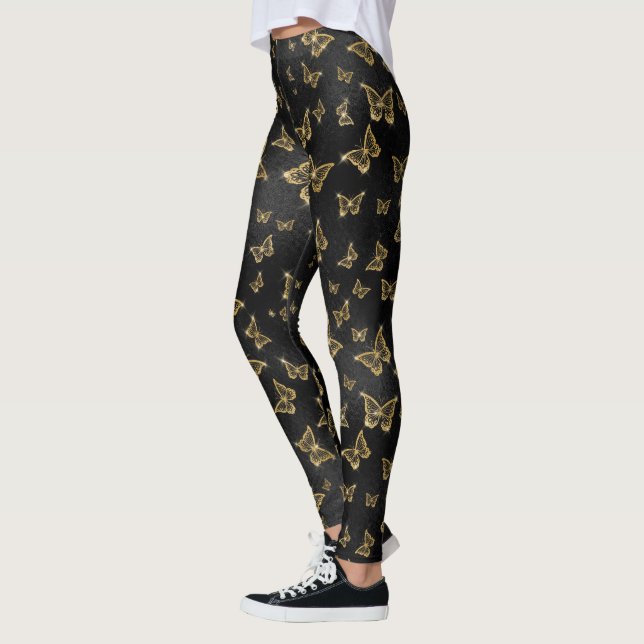 Leggings Motif de glam or et papillons noirs (Gauche)