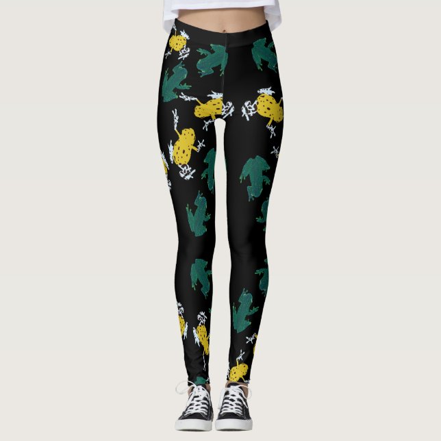 Leggings Motif de grenouilles jaunes vertes (Devant)