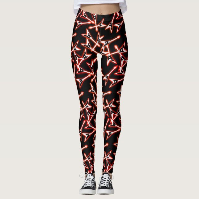 Leggings Motif de guitare électrique en métal lourd rouge e (Devant)