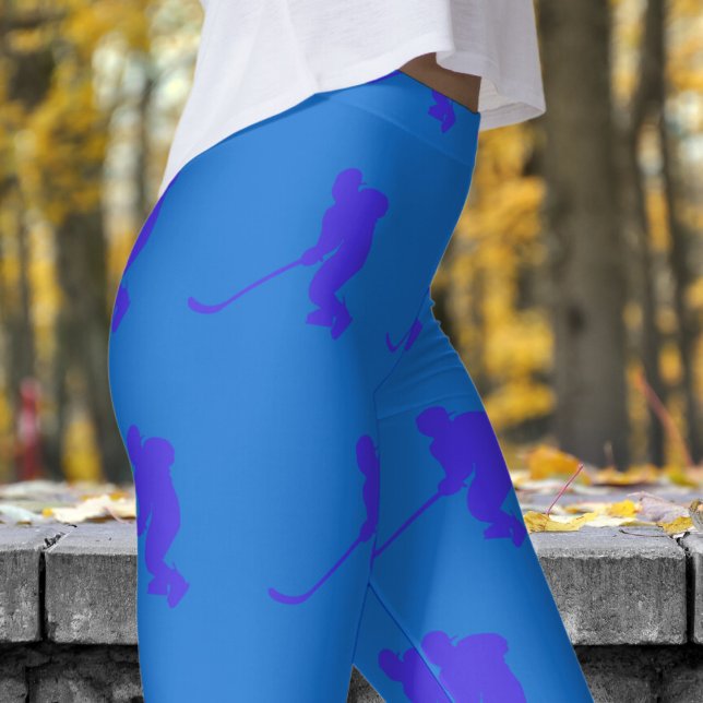 Leggings Motif de hockey sur glace féminine bleu marine fra (Womens Ice Hockey on Bright Navy Blue Leggings)