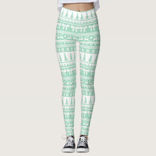 Leggings Motif de Knit moche de Noël en vert menthe